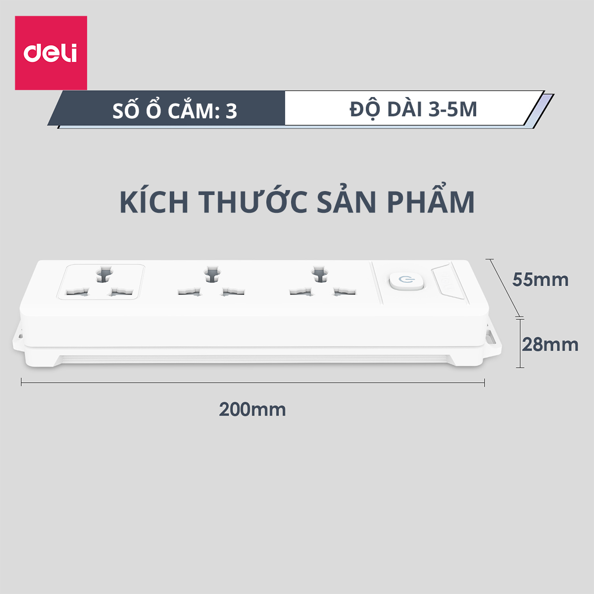 Ổ Cắm Điện Đa Năng Có Công Tắc Nguồn 3/4/6 Ổ , 3M/5M Dây Chống Giật Chống Cháy Chất Lượng Cao Deli - Hàng Chính Hãng - ET401 - 406