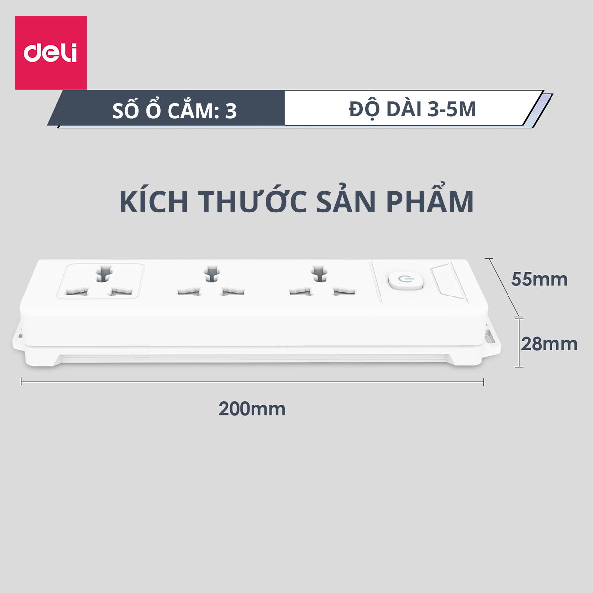 Ổ Cắm Điện Đa Năng 2500W Có Công Tắc Nguồn 3/4/6 Ổ , 3M/5M Dây Chống Giật Chống Cháy Chất Lượng Cao Deli - Phiên Bản Mới Nâng Cấp 2023 - Hàng Chính Hãng - ET401 - 406