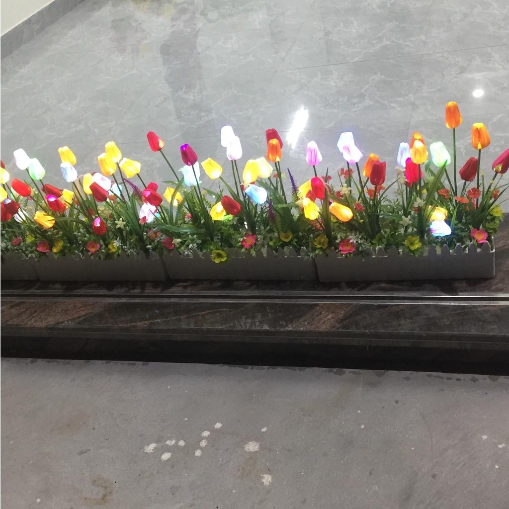 Hàng rào tulip có đèn 21 bông - Hoa tulip giả - Trang trí hàng rào
