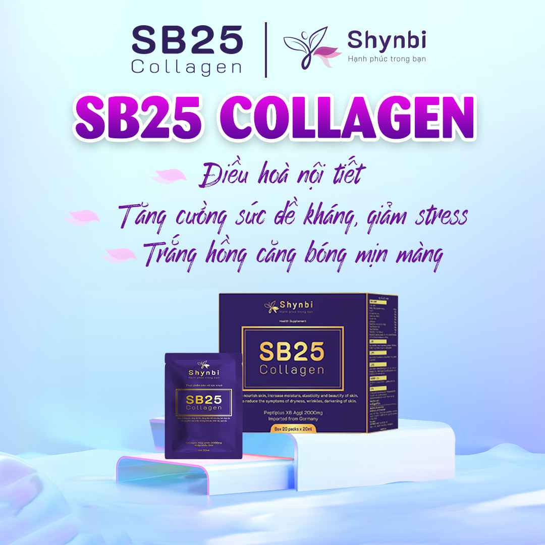Combo 2 hộp Sb25 Collagen Nước Uống Đẹp Da - Collagen Dạng Nước Bổ Sung Collagen Giúp Sáng Da Hộp 20 gói x 20 ml