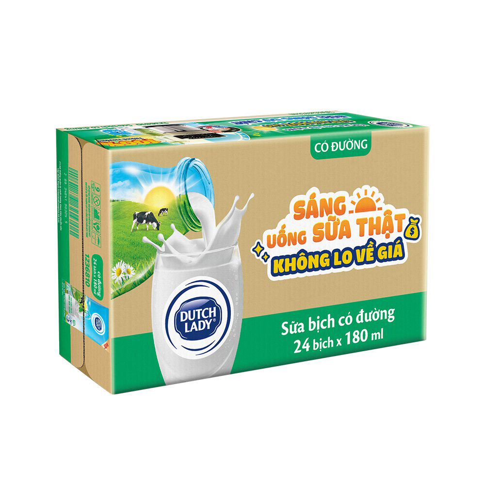 Thùng 24 Bịch Sữa Tiệt Trùng Dutch Lady Cô Gái Hà Lan Có Đường (24X180ml)