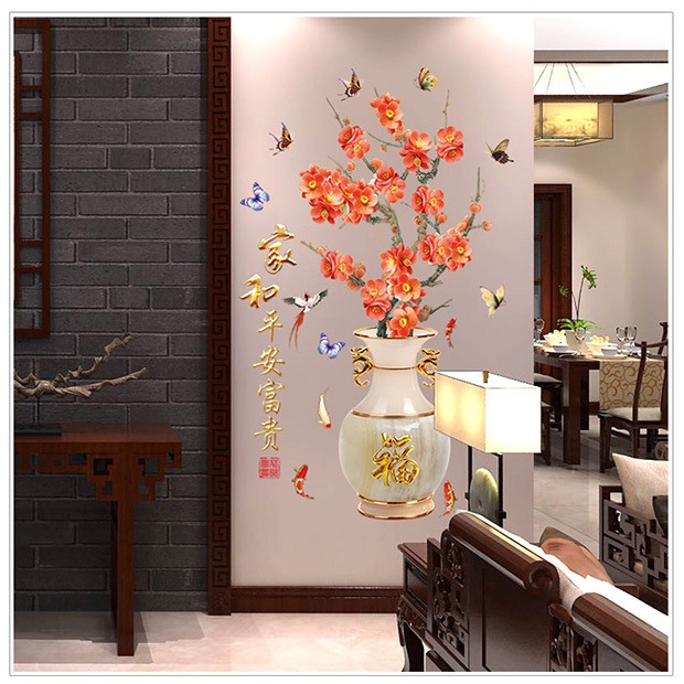 Decal Bình hoa đào 3D ngày tết Amy DH098