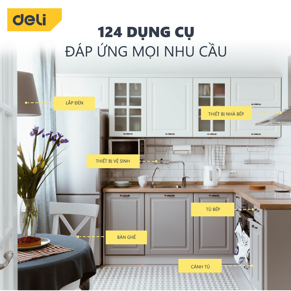 Bộ Dụng Cụ Sửa Chữa Đa Năng 124 Chi Tiết Deli Cao Cấp Chính Hãng - Sử Dụng Nhiều Mục Đích, An Toàn, TIện Lợi - DL5969