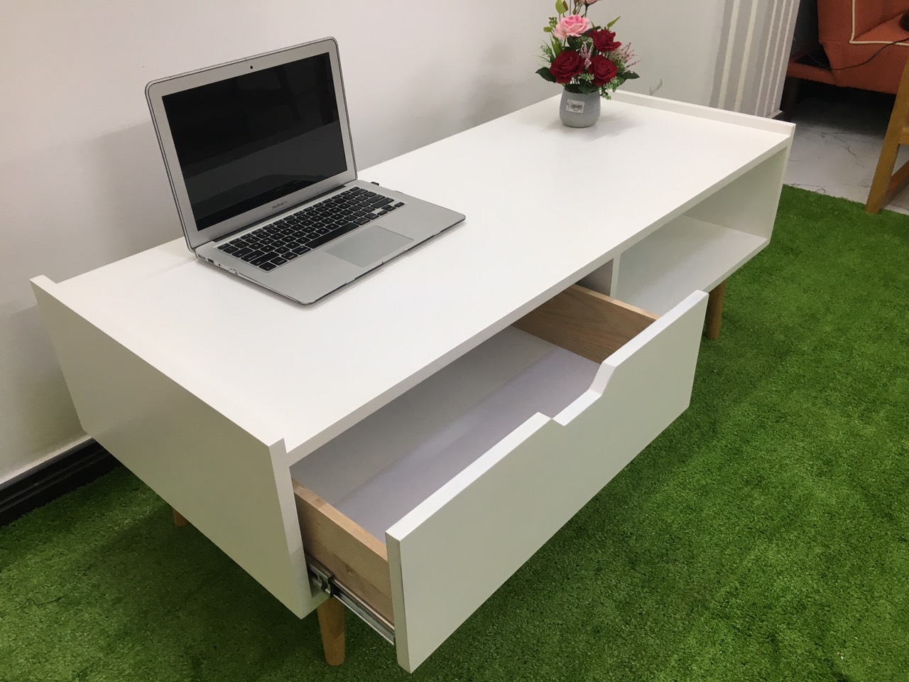 Bàn trà cafe sofa phòng khách hình hộp trắng T819-1 KT120x50x43