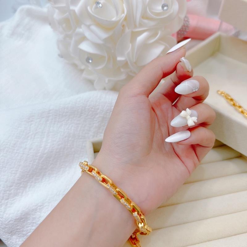 Lắc tay xích vuông gắn xoàn xen kẽ bền màu Kami LVX72