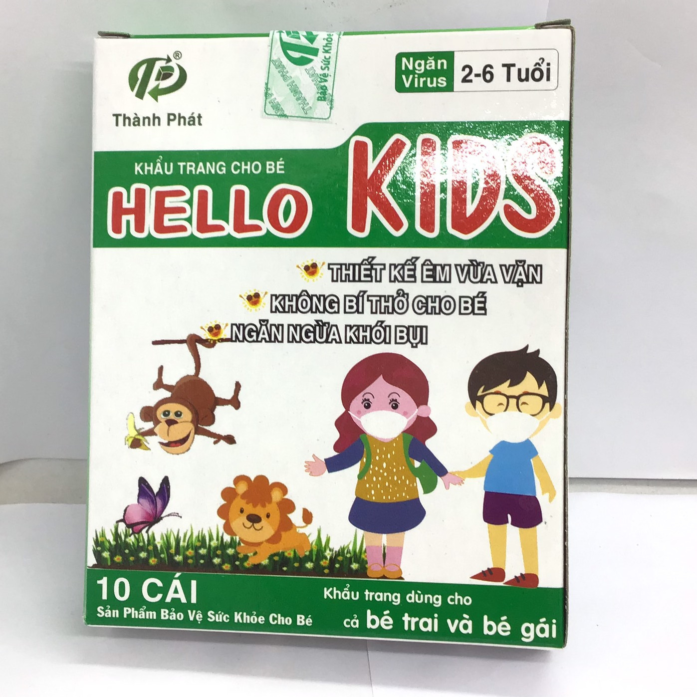 KHẨU TRANG TRẺ EM HELLO KIDS  MÀU TRẮNG (HỘP 10 CHIẾC)