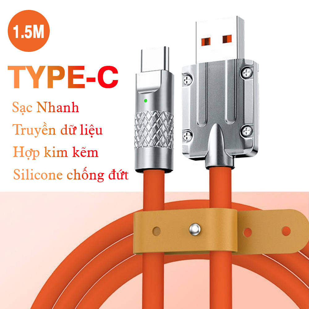 Cáp sạc nhanh 120w cá mập bọc thép USB  ra Type C dây silicon dài 1.5m - hàng chính hãng