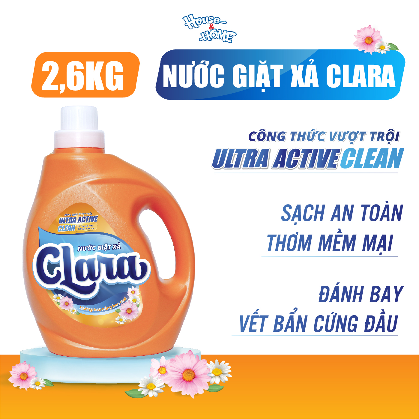 Nước giặt xả Clara hương hoa nắng ban mai can 2,6 kg