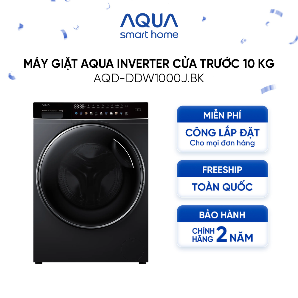 Máy giặt cửa trước Aqua Inverter 10KG AQD-DDW1000J.BK - Freeship toàn quốc - Hỗ trợ lắp đặt - Hàng chính hãng