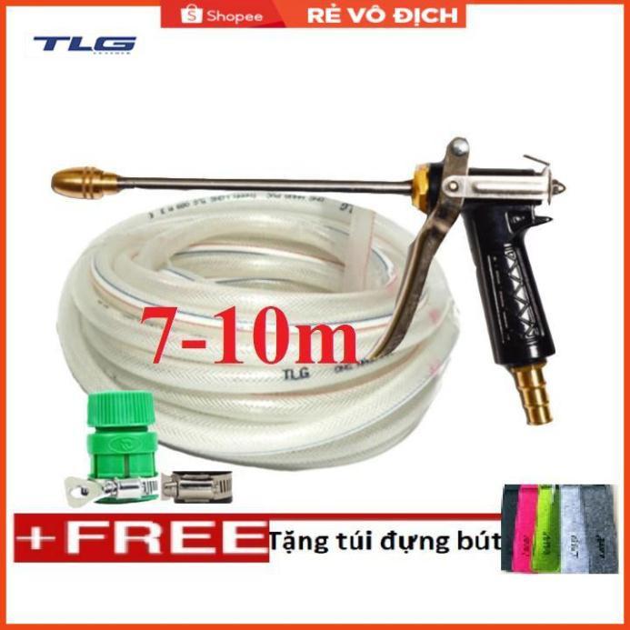 Bộ dây vòi xịt nước rửa xe,tưới cây .tăng áp 3 lần,loại 7m.10m 206318 đầu đồng,đai,nối nhựa v+tặng túi đựng bút