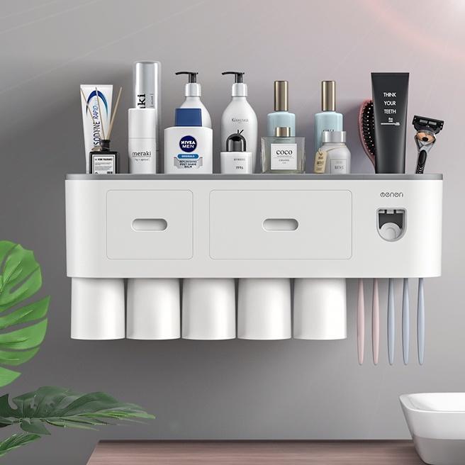 Bộ Nhả Kem Đánh Răng Tự Động Kèm Cốc, Kệ Để Đồ Phòng Tắm Cao Cấp