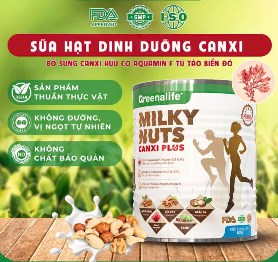 Sữa Hạt Dinh Dưỡng Canxi Plus Milky Nuts Greenalife - Hỗ Trợ Xương Khớp Chắc Khoẻ, Lợi Sữa Cho Mẹ Bầu, Sau Sinh, Dinh Dưỡng Cho Người Tiểu Đường, Người Già, Ăn chay, Ăn Kiêng, Giảm Cân, Eat Clean, Healthy