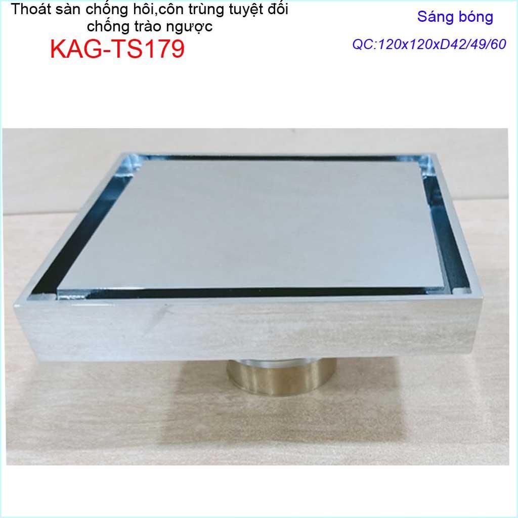 Thoát sàn chống hôi KAG-TS179 12x12cm , thoát sàn chống trào ngược, phễu thoát mặt inox kín chống côn trùng