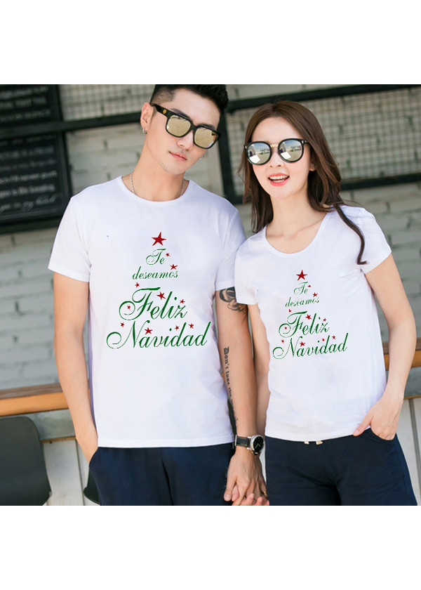 Set 2 Áo Thun Cặp Đôi Màu Trắng in Họa Tiết Noel Christmas xinh xắn thời trang