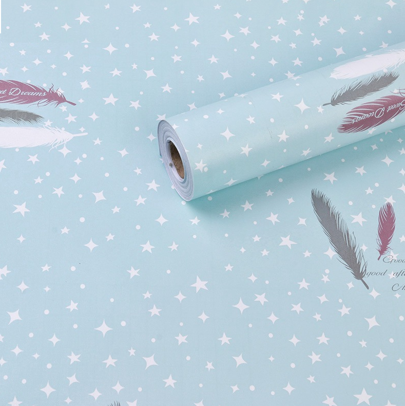 Combo 10 mét giấy dán tường, decal dán tường trang trí nhà cửa LÔNG VŨ XANH khổ 45cm