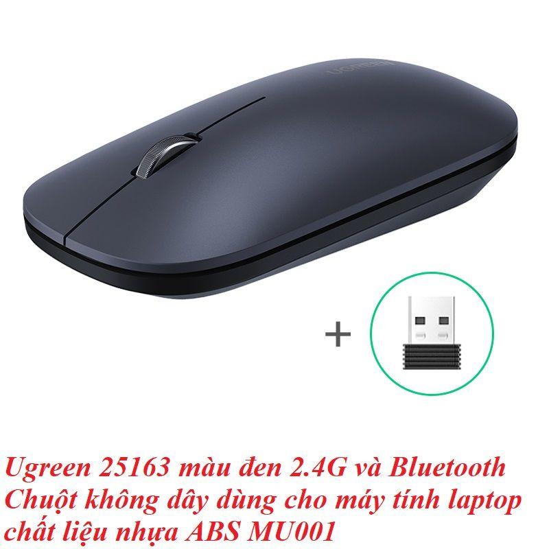 Ugreen UG25163MU001TK màu đen 2.4G và Bluetooth Chuột không dây dùng cho máy tính laptop chất liệu nhựa ABS có kèm pin AA - HÀNG CHÍNH HÃNG