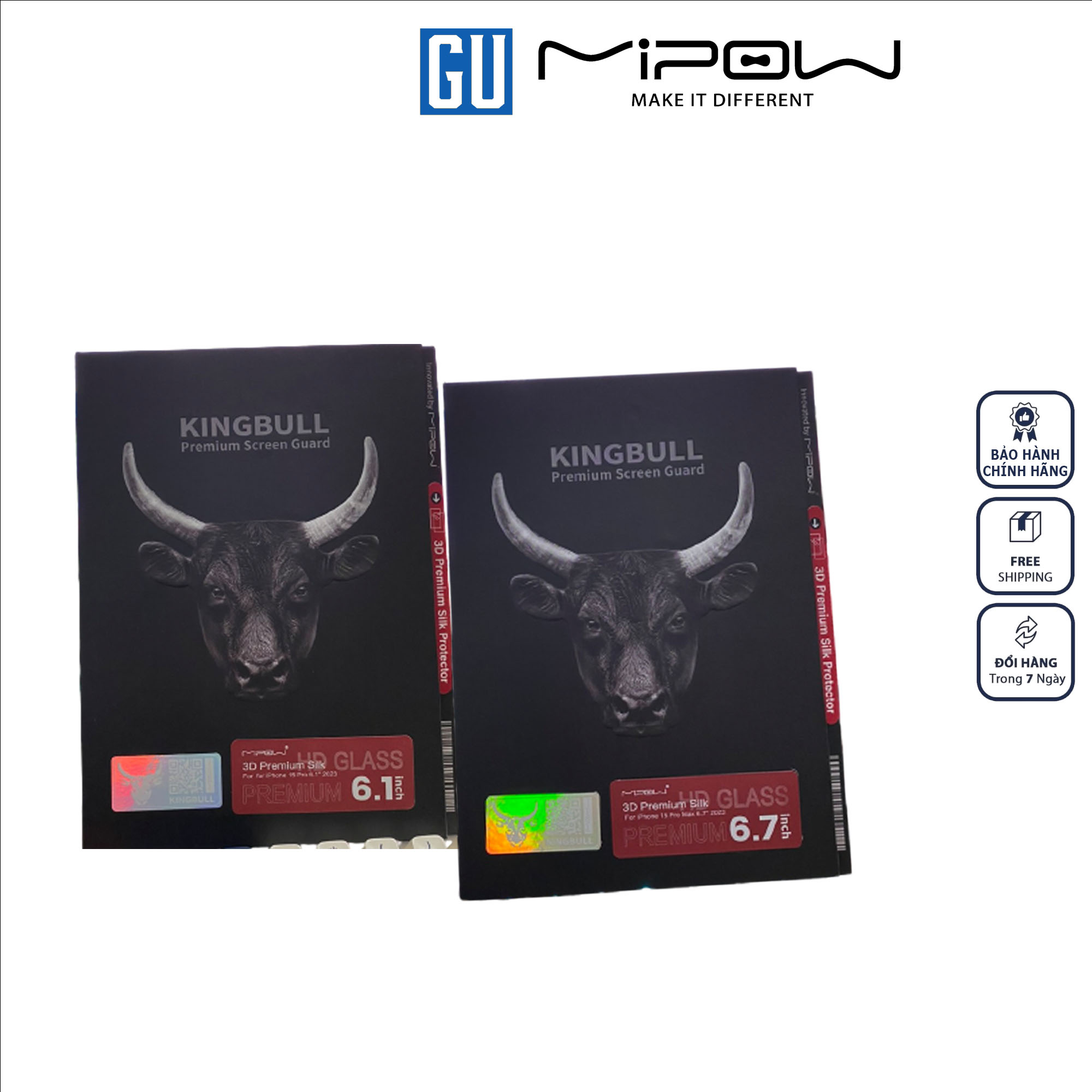 Miếng dán cường lực Mipow Kingbull Ultra 3D Dành Cho iPhone 15 Hàng Chính Hãng