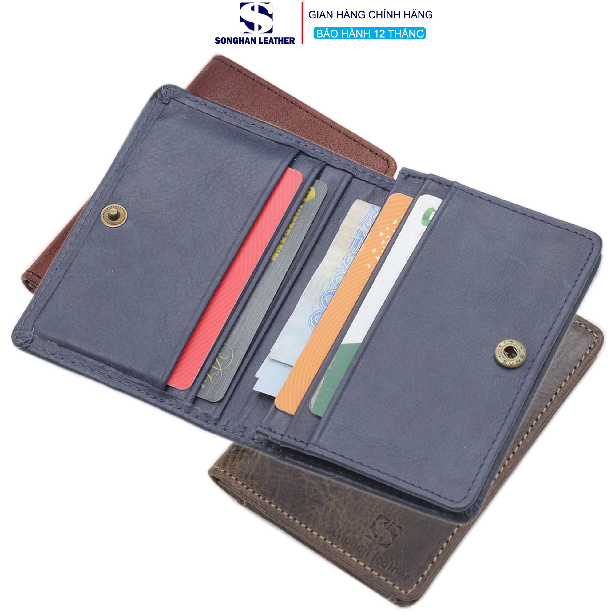 Card Holder Ví Đựng Thẻ Nam Nữ Da Bò Cao Cấp Nhỏ Gọn Gập Đôi Nút Bấm Nhiêu Ngăn Thời Trang Songhan Leather WL00