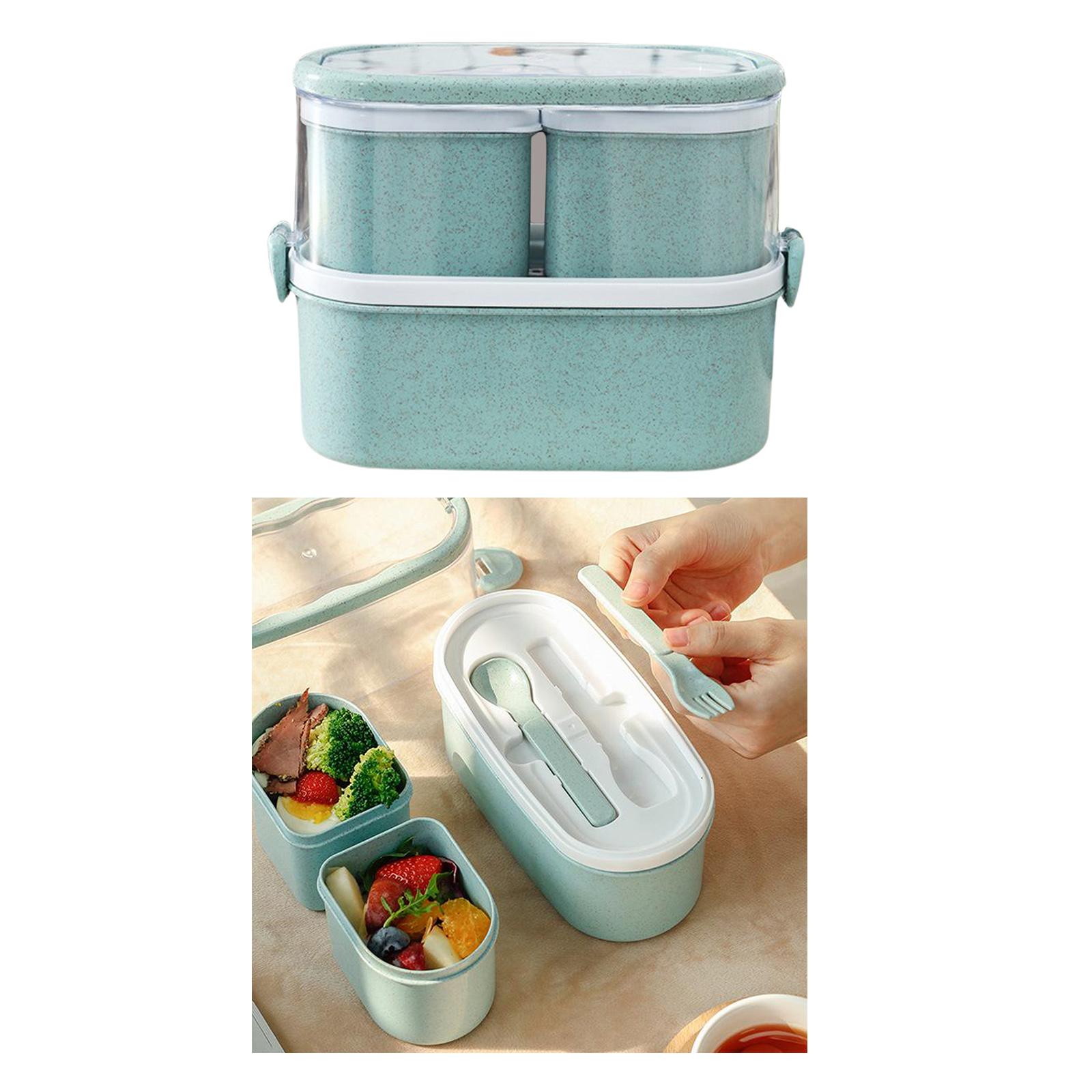 Reusable Lunch Box Sandwich Salad Fruit Food Box Storage Container with Spoon Fork