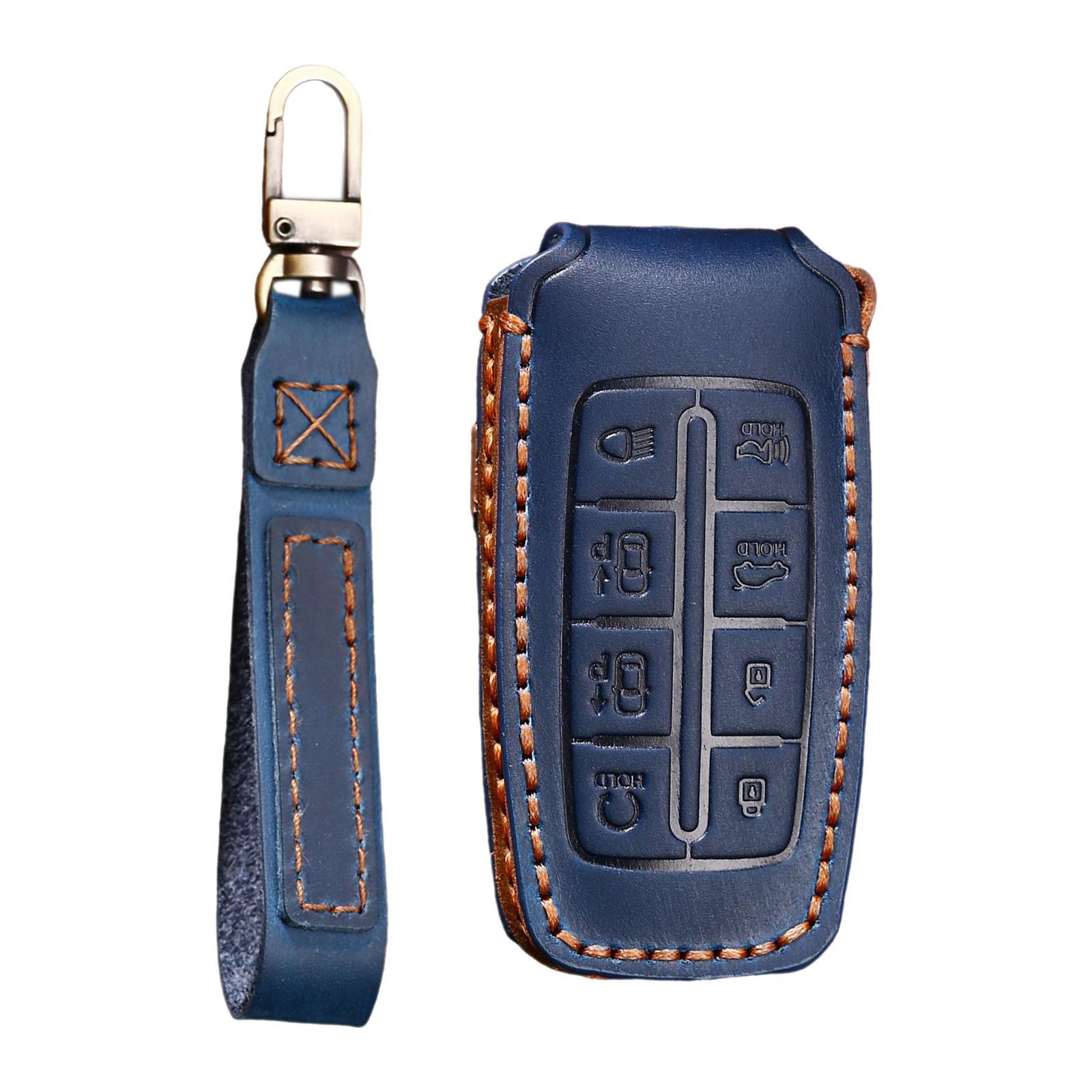 PU Leather Car Key Cover Key Chain Car Key Case 8 Buttons for Black