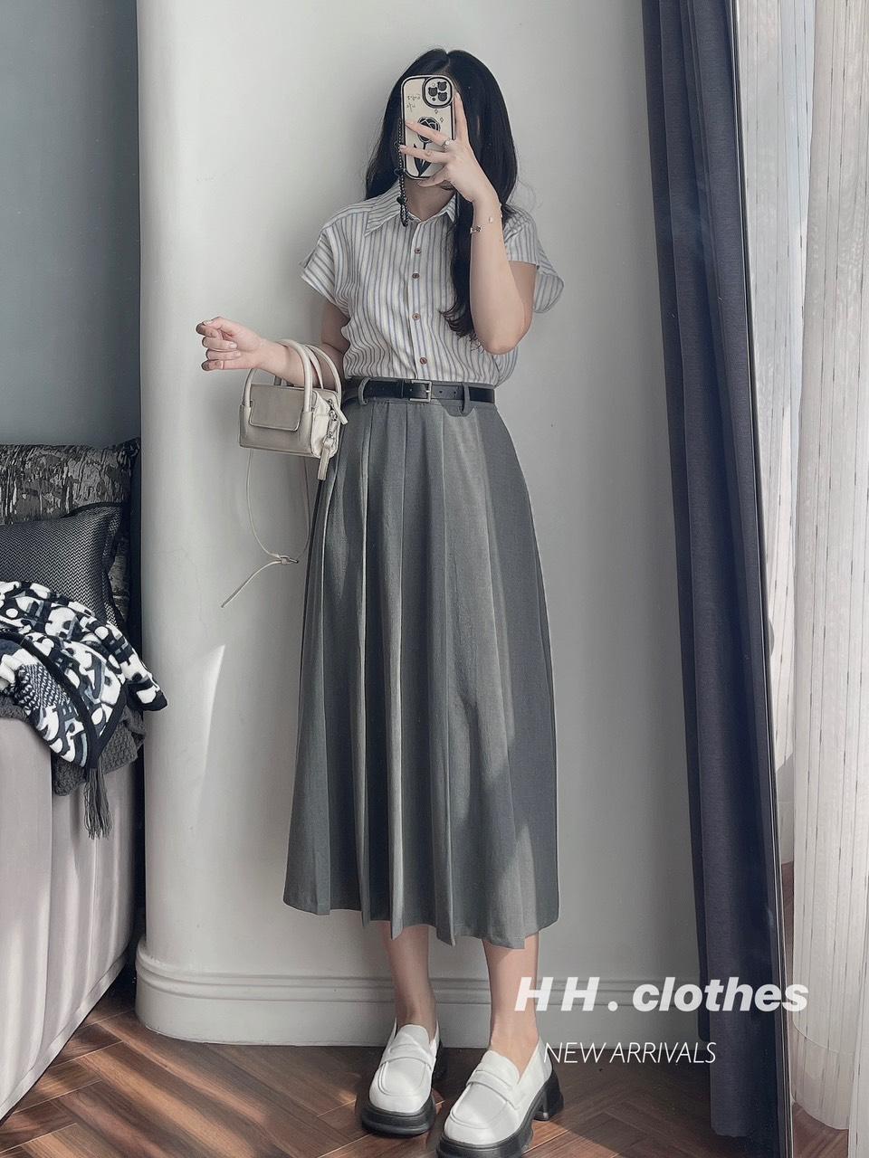 SET ĐI CHƠI, SET 2 MÓN ÁO SƠ MI TAY CÁNH DƠI PHỐI CHÂN VÁY DÀI KÈM ĐAI CỰC HOT
