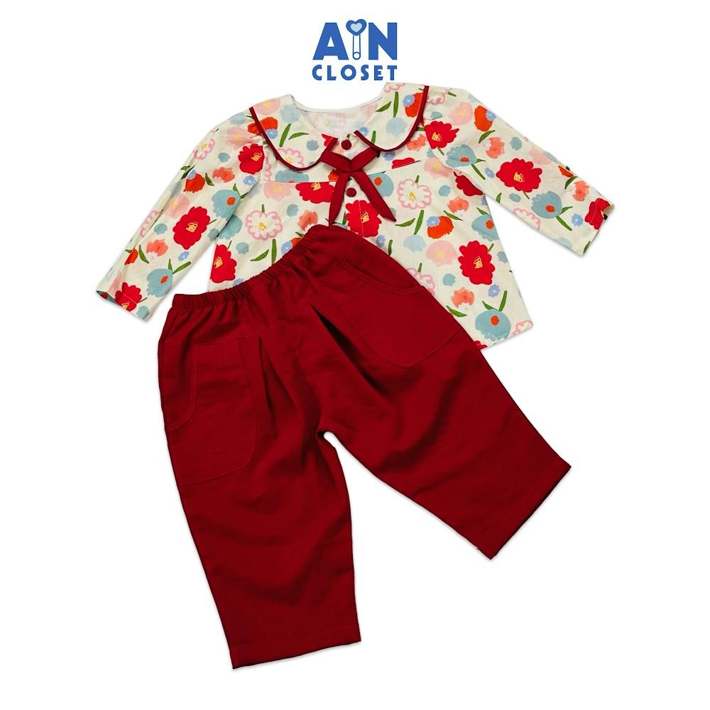 Bộ quần áo dài bé gái họa tiết Hoa Nơ quần đỏ cotton - AICDBGAZFWIM - AIN Closet