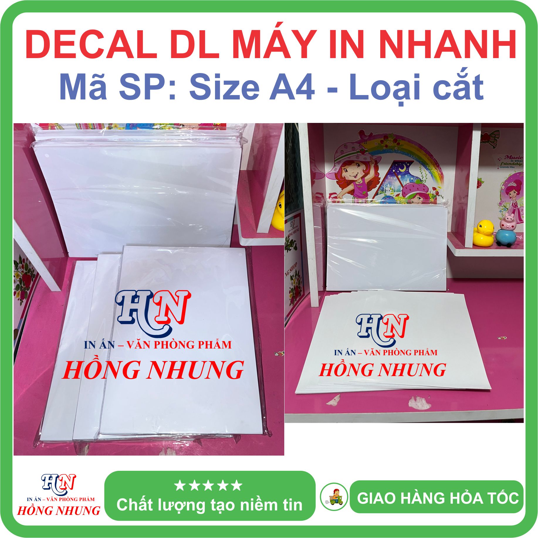 [HỒNG NHUNG] Xấp 100 tờ Decal DL chuyên máy in nhanh Laser (Loại cắt), khổ A4 - In chuyên nghiệp