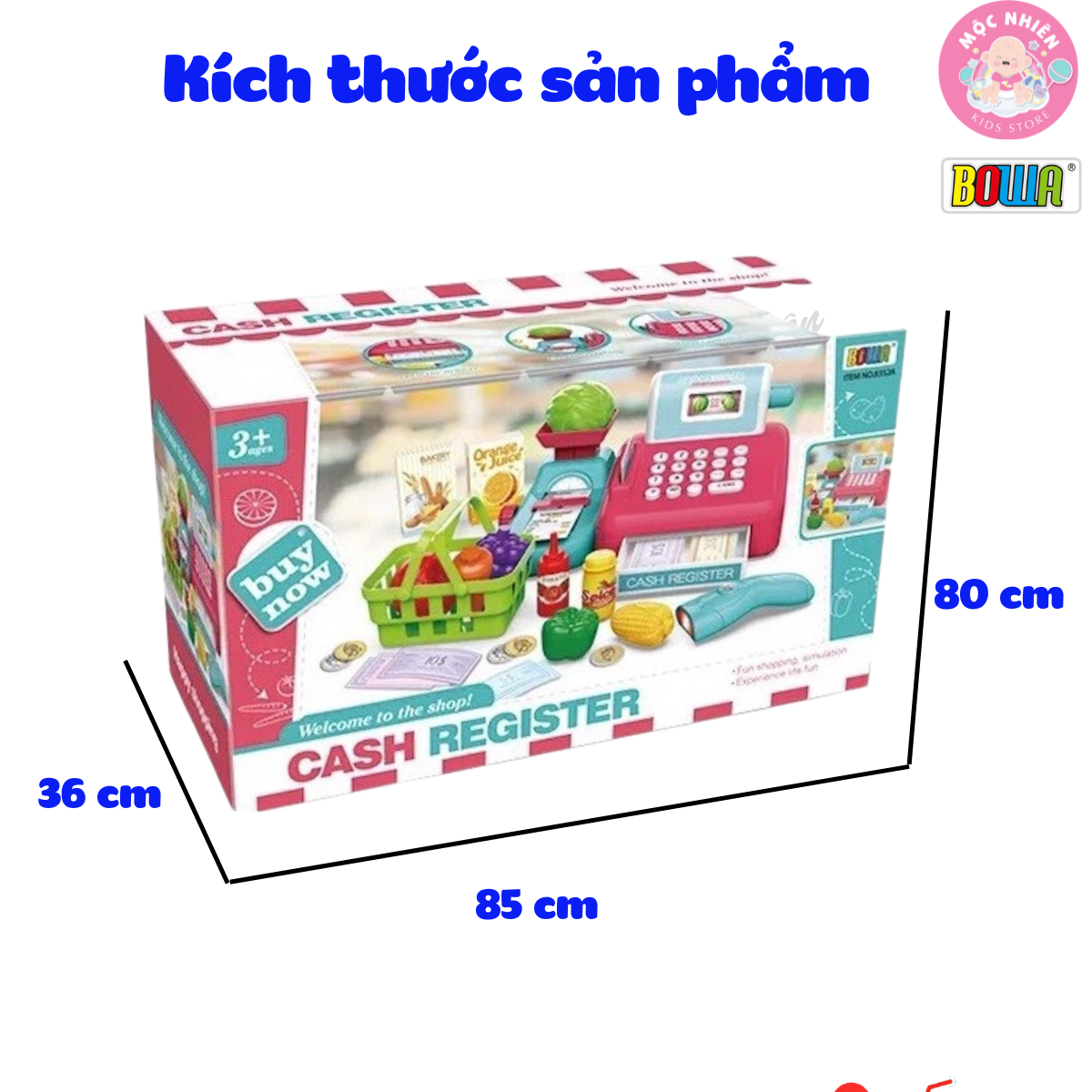 Đồ Chơi Hướng Nghiệp Nhập Vai Siêu Thị Quầy Thanh Toán 15 Món BOWA 8352A - Có dùng pin - Mộc Nhiên