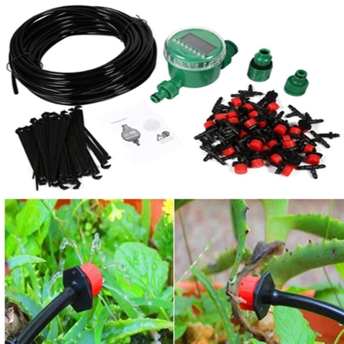 Bộ tưới cây tự động 20 đầu nhỏ giọt 8 tia kèm van nước hẹn giờ cao cấp