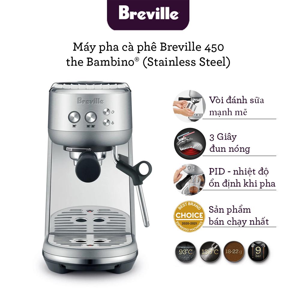 Máy pha cà phê Breville the Bambino BES 450 BSS, hàng chính hãng, chiết xuất chậm cho cafe, nhỏ gọn cho không gian nhà