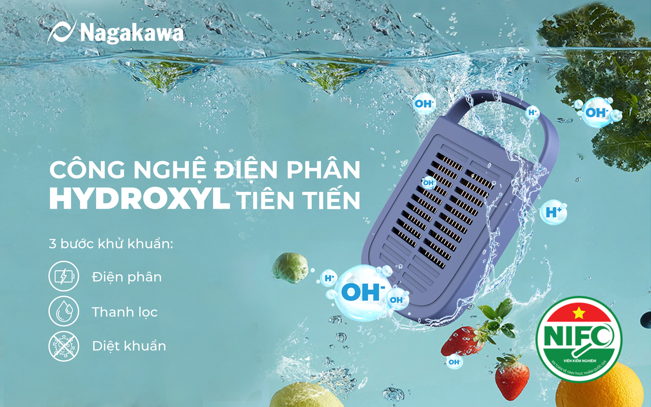 Máy khử khuẩn thực phẩm treo tường Nagakawa NAG3905 - Công nghệ Hydroxyl - Hàng Chính Hãng