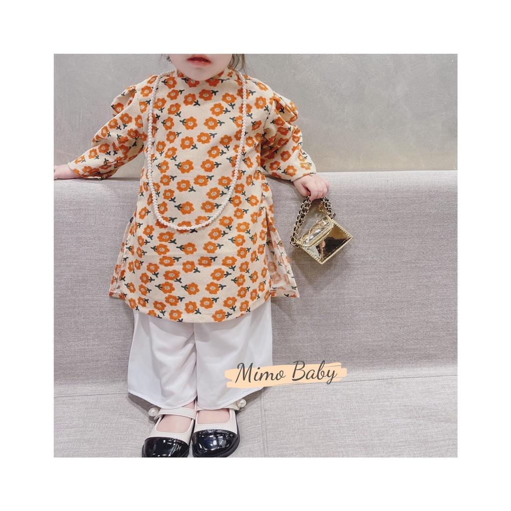 Áo dài nhung tăm hoa vàng cao cấp hàng thiết kế cho bé Mimo Baby AD07