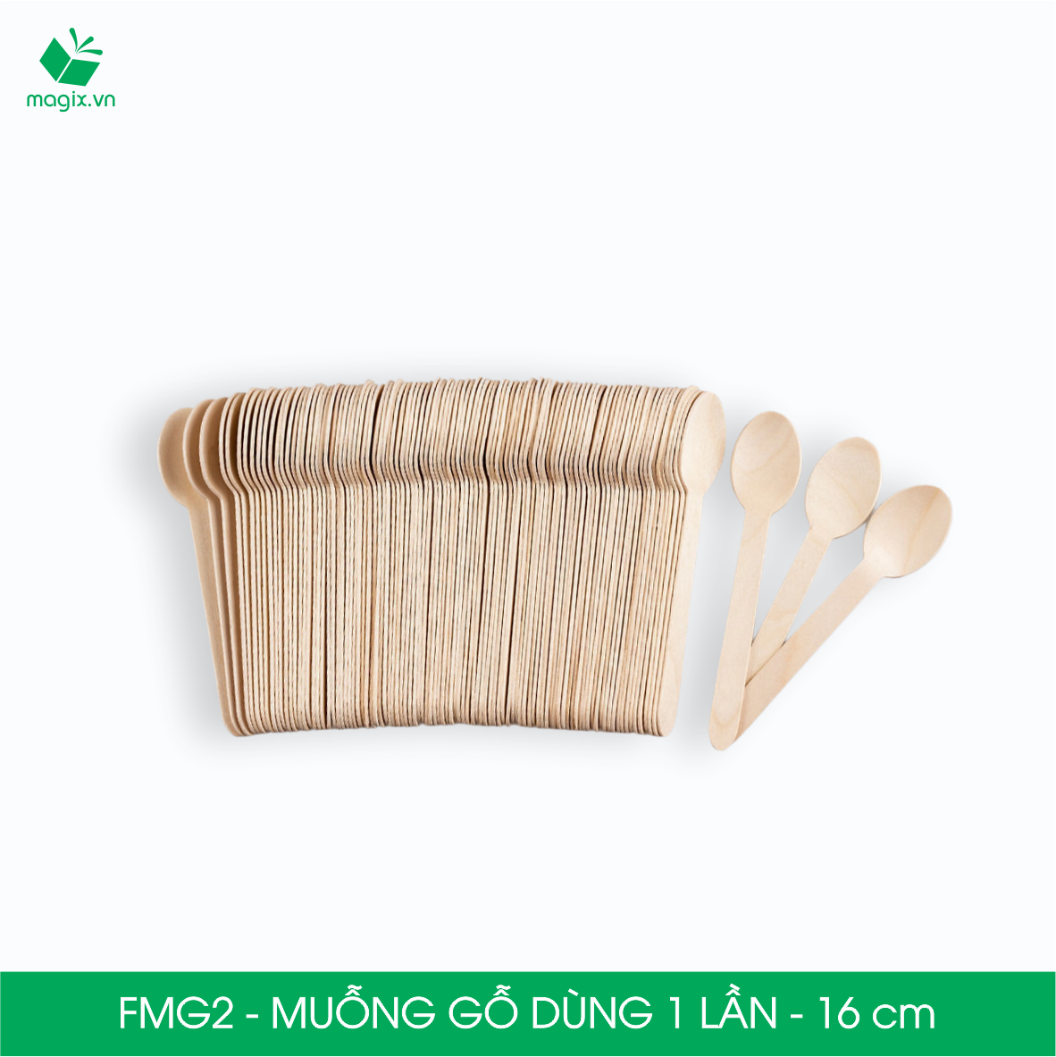 FMG2 - Combo 100 Muỗng gỗ ngắn 16 cm dùng 1 lần - Thìa gỗ ngắn dùng 1 lần tiện lợi thân thiện môi trường