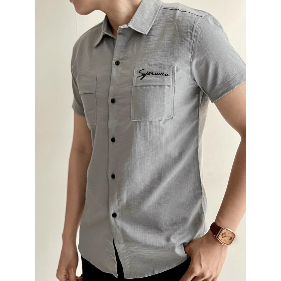 Áo sơ mi nam vải đũi ngắn tay xịn xò phong cách nam tính thời trang 2021 THỜI TRANG GU FASHION