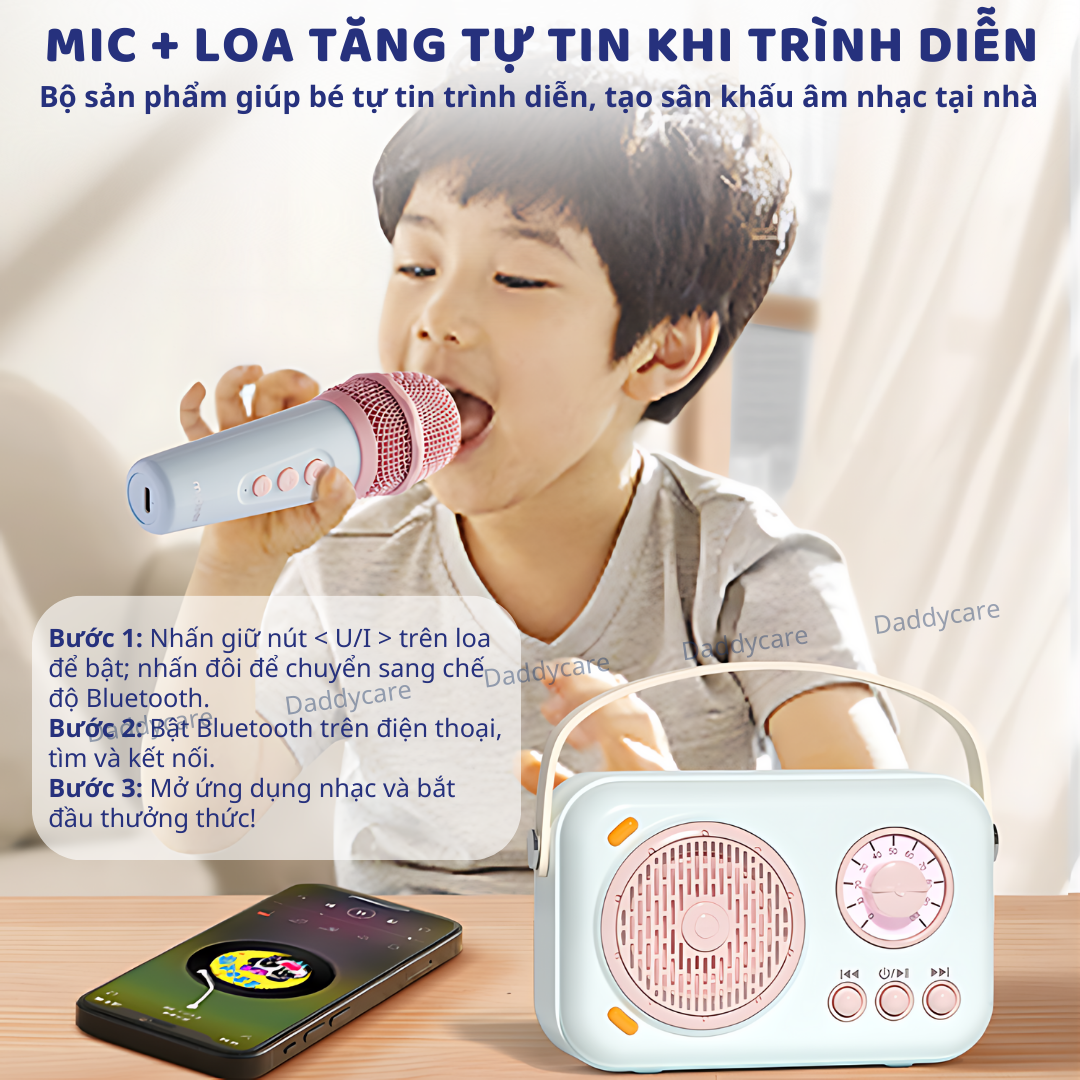 Loa hát karaoke mini bluetooth cho bé kèm mic hàng chính hãng Mideer Versatile singalone microphone
