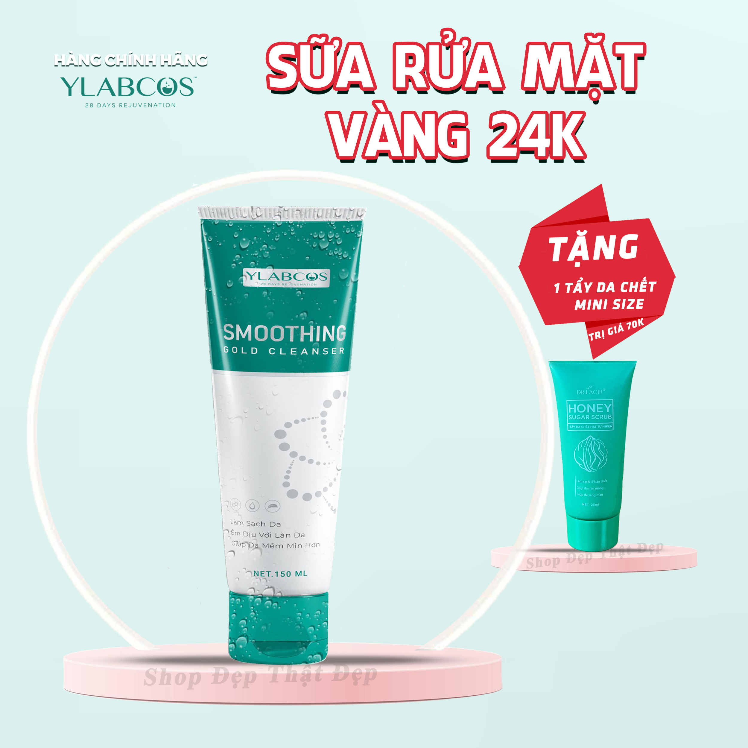 Sữa Rửa Mặt Vàng Ylabcos Smoothing Gold Cleanser - pH an toàn cho Da