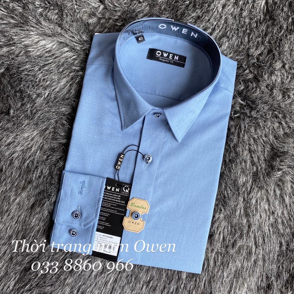 OWEN - Áo sơ mi dài tay Owen màu xanh trơn chất sợi tre REGULAR FIT / SLIMFIT 22948 23412
