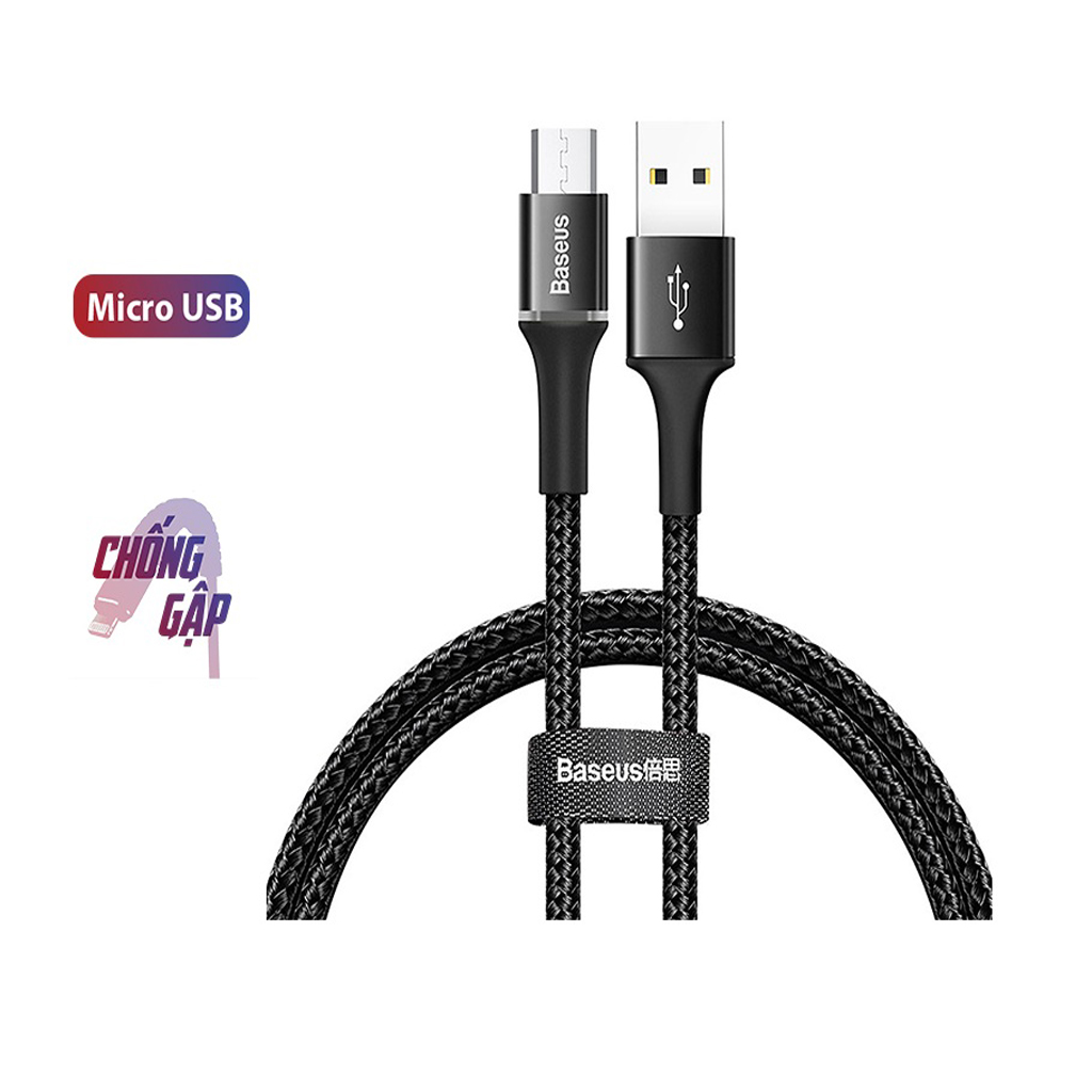 Cáp sạc nhanh Baseus Micro dây dù siêu bền tích hợp đèn Led thông minh cho Android - Hàng chính hãng