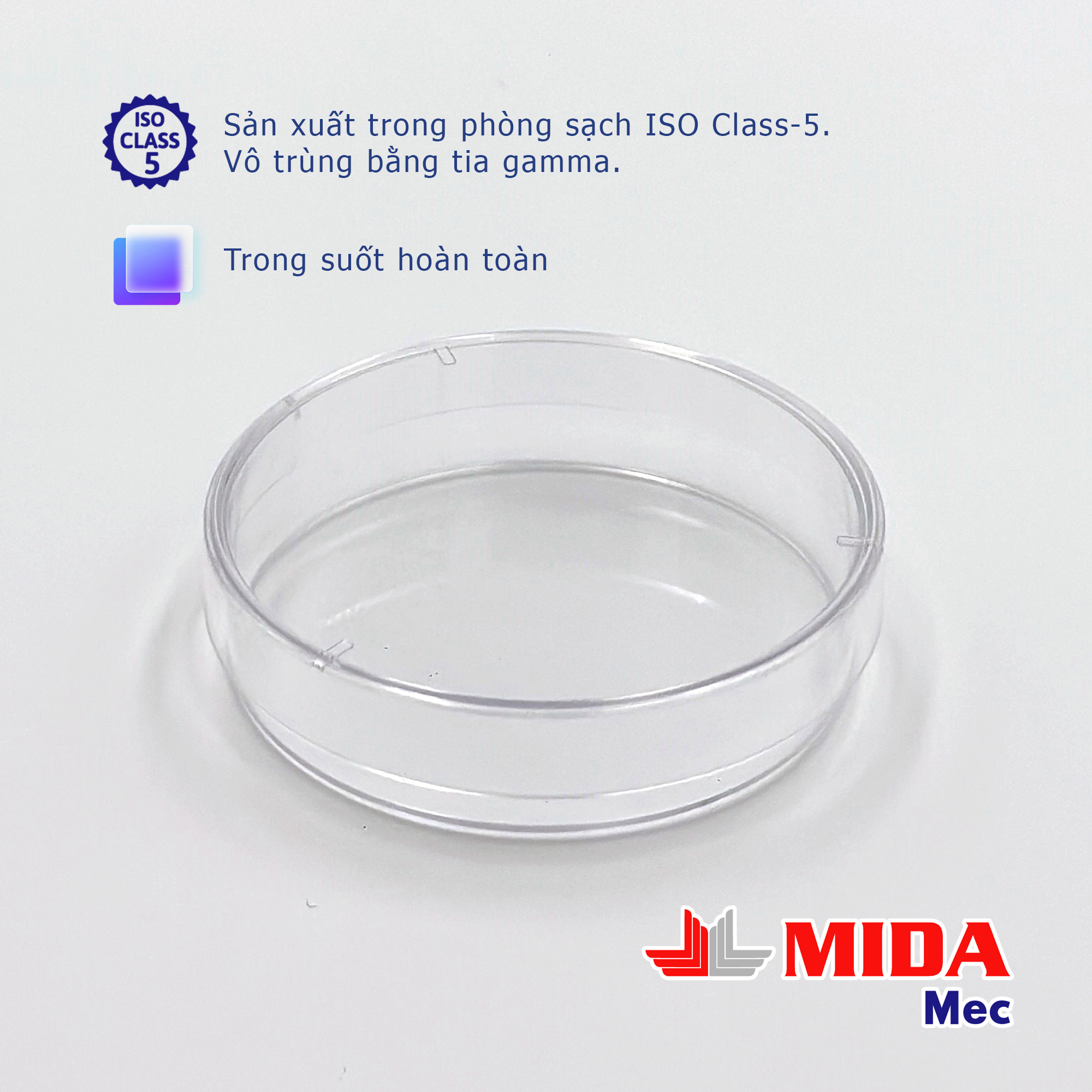 Đĩa Petri nhựa MidaMec 6015 đã tiệt trùng đóng gói 20 cái/bao