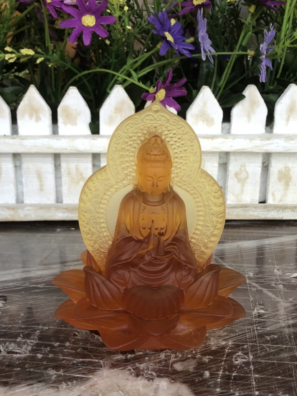 Tượng Phật Quan Thế Âm Bồ Tát 2 mặt đá lưu ly đặt bàn làm việc, xe ôtô - Cao 11 cm