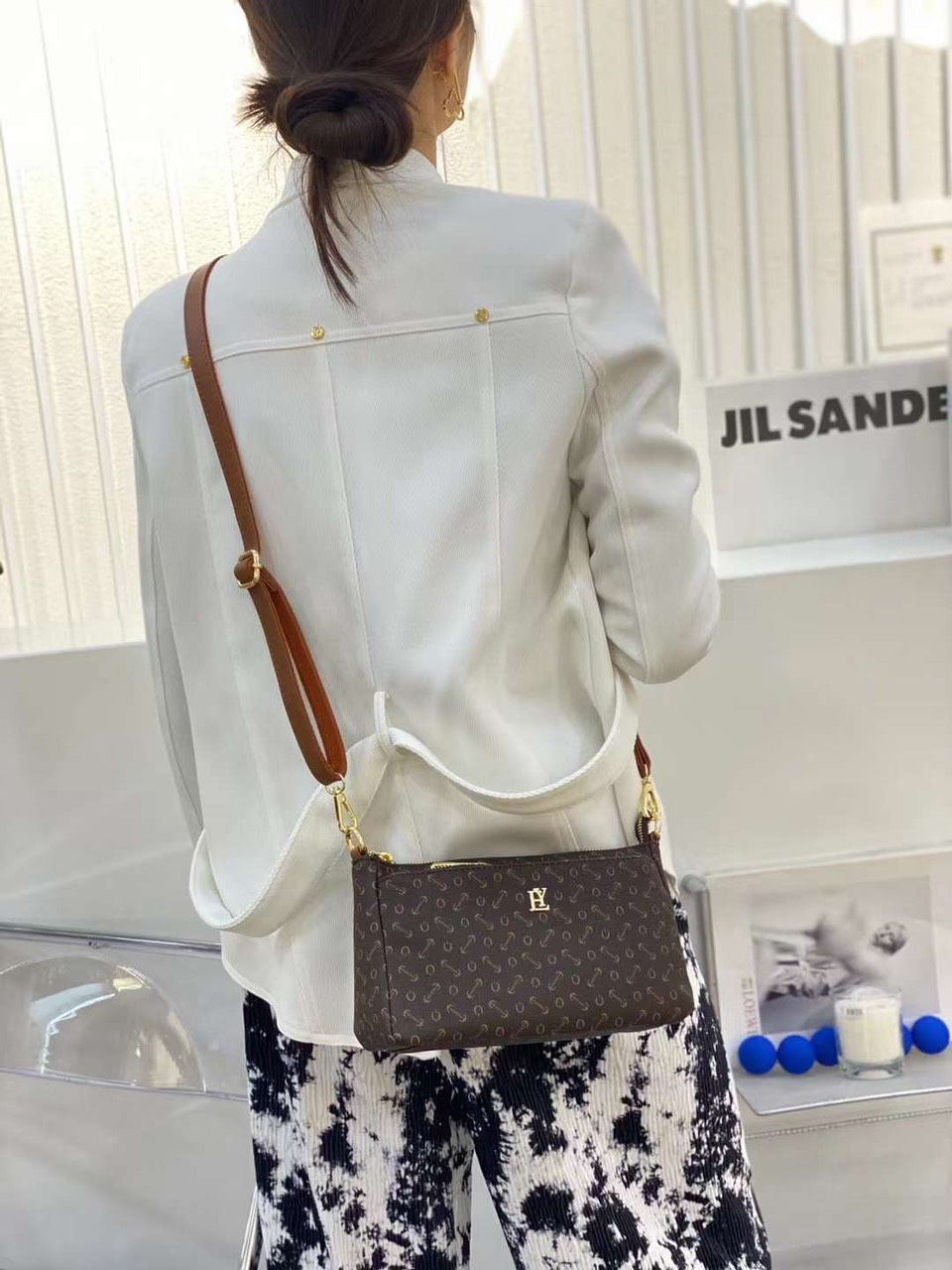 Ví clutch nữ da PU cao cấp họa tiết monogram thời trang vintage công sở nhiều ngăn tiện lợi Y2409