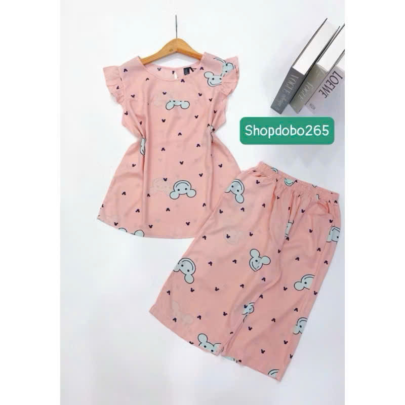 Đồ bộ nữ,đồ ngủ mặc nhà lửng tay cánh tiên vải lanh mềm,mát BL 169 hoạ tiết dễ thương size 45-70kg