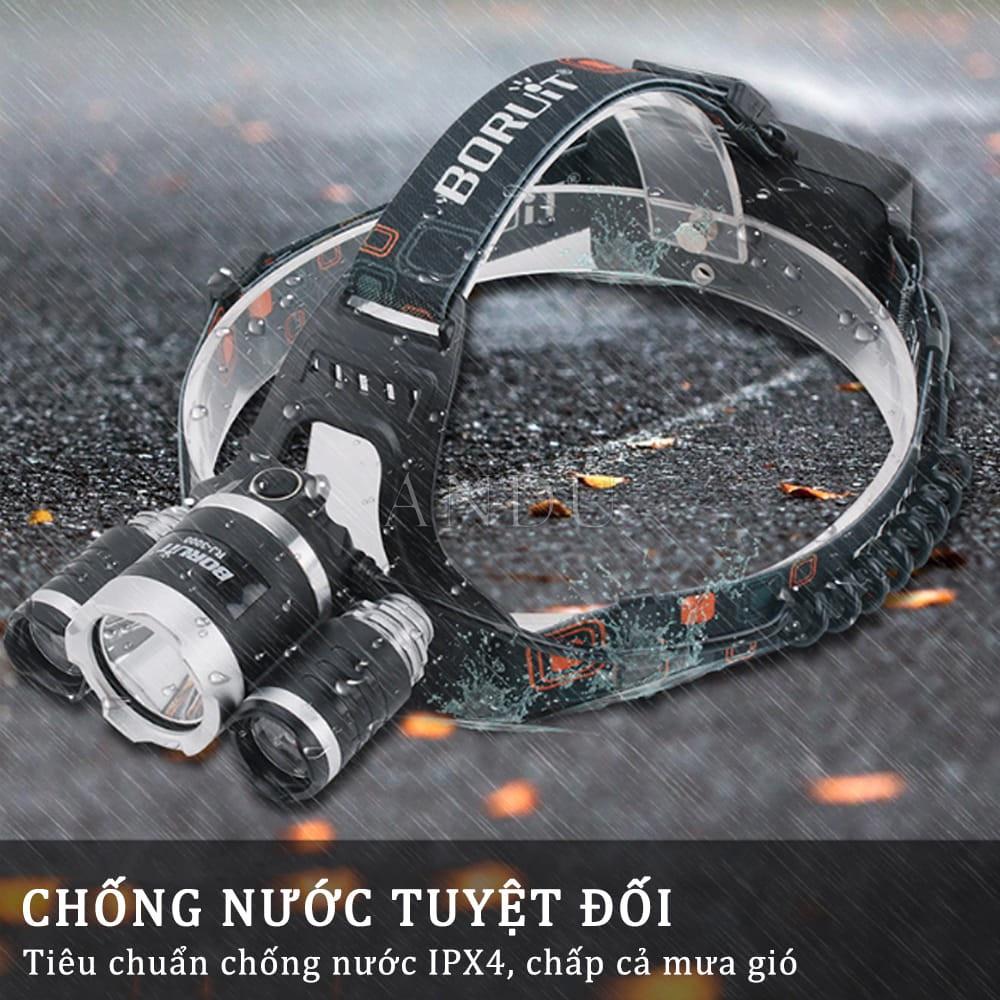 Đèn Pin Đội Đầu Siêu Sáng 3 Bóng Pin Sạc, Đèn Đội Đầu 4 Chế Độ Công Suất 10w