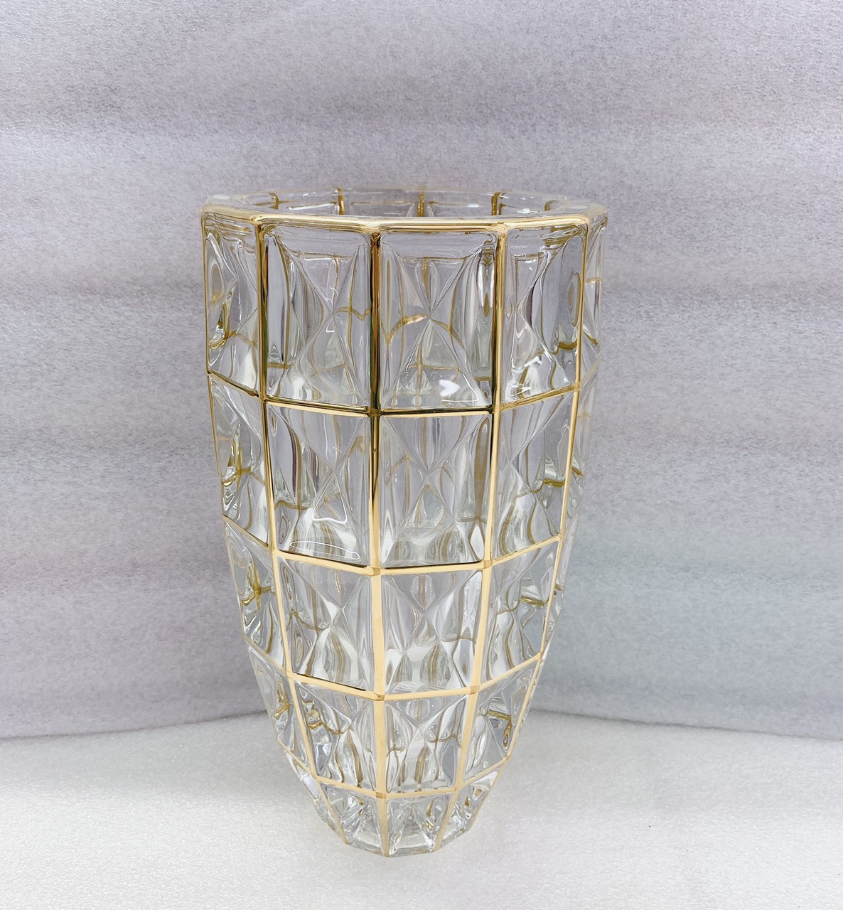 Bình cắm hoa pha lê thủy tinh cao cấp trắng vàng cao 30cm - ANTH493