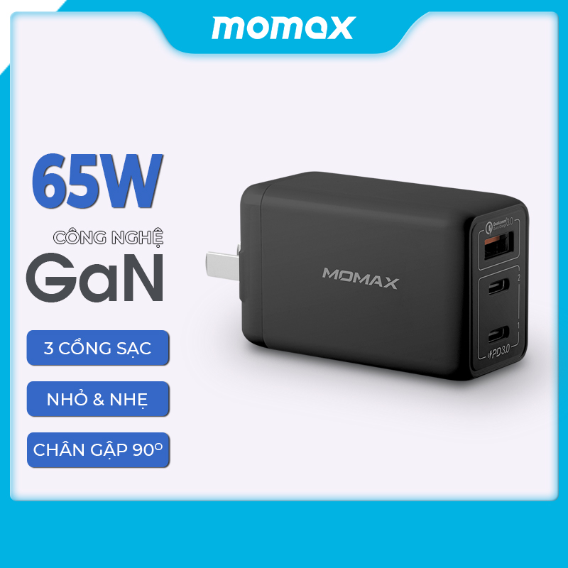 Củ sạc nhanh 65W GaN 2 cổng Type C PD 3.0 và USB 3.0 Momax UM20CN – Hàng chính hãng