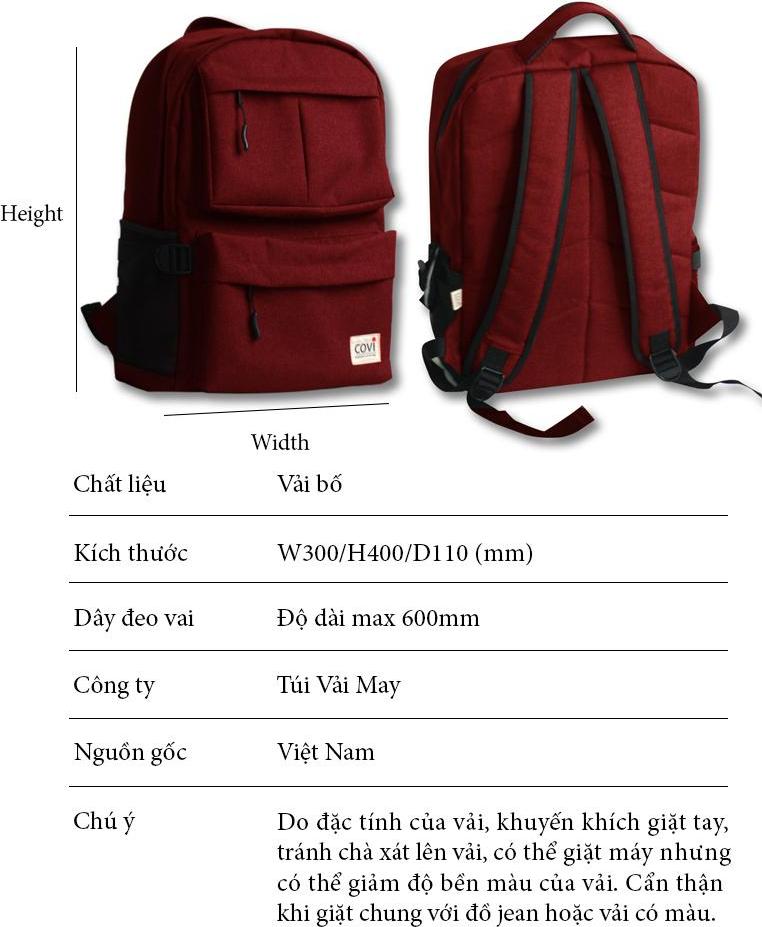 Túi vải may Covi - Balo thời trang nam phối túi hộp màu đỏ vải canvas