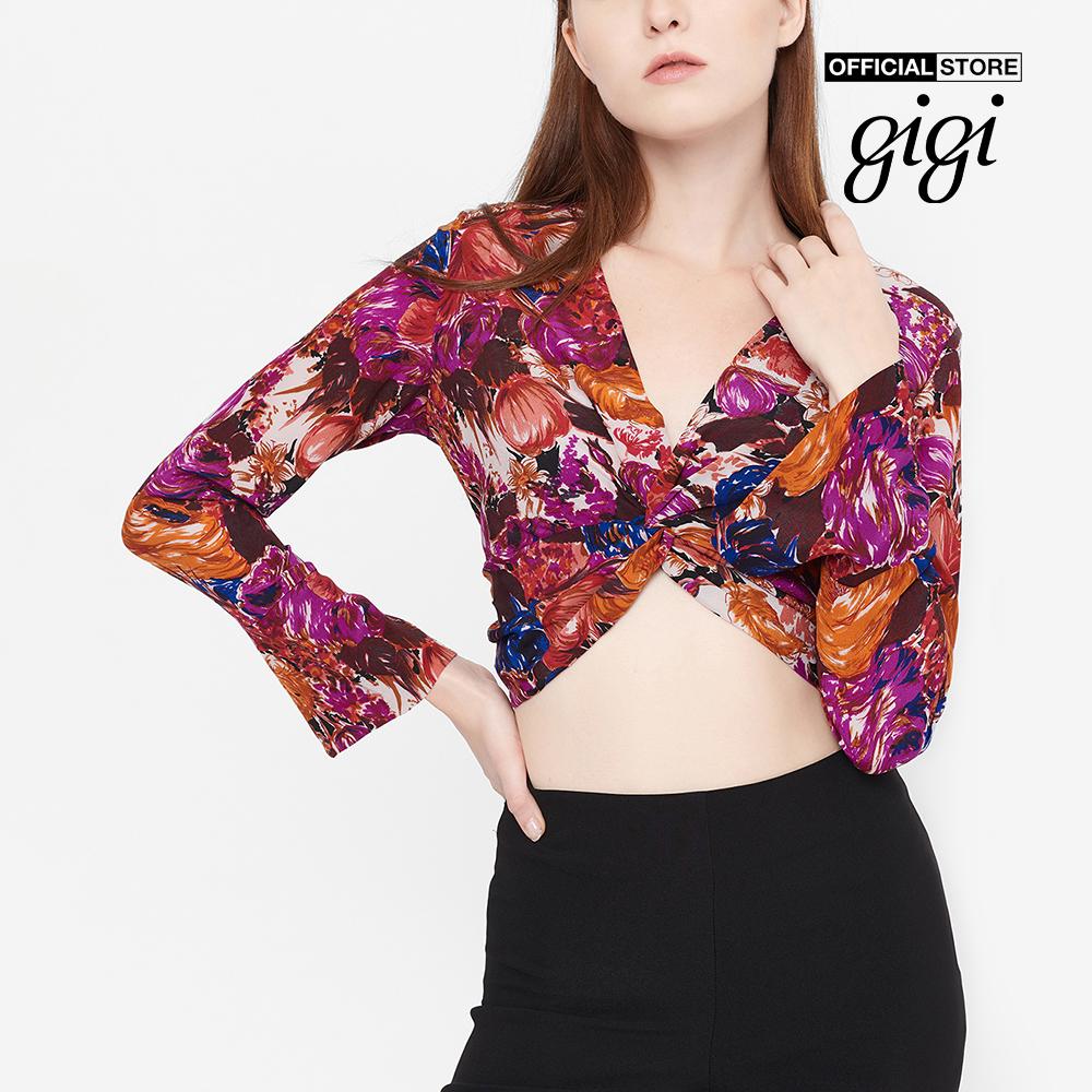GIGI - Áo croptop nữ cổ V tay dài ống loe Interlock Twist G1106211202S