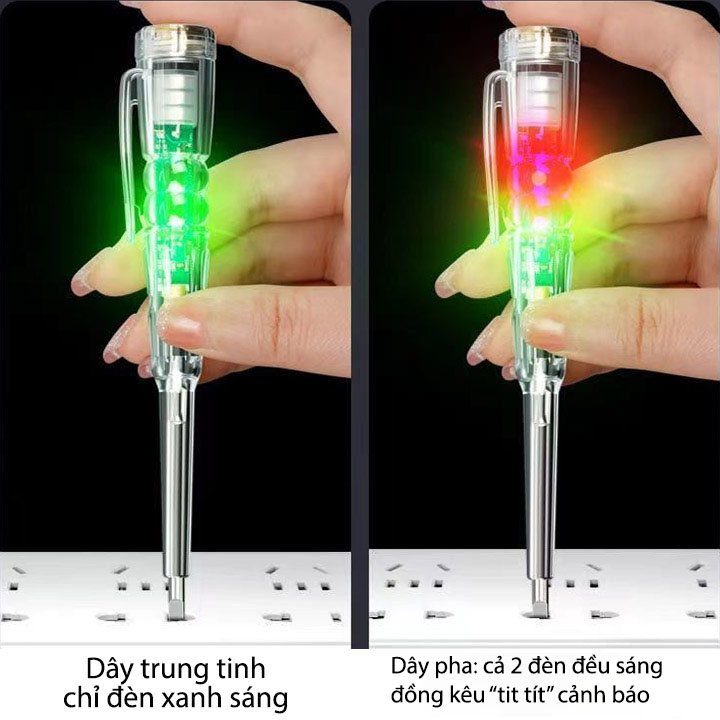 Bút thử điện thông minh thế hệ mới, loại 2 đèn xanh đỏ và âm thanh, kiểm tra dây điện đứt ngầm, đo thông mạch