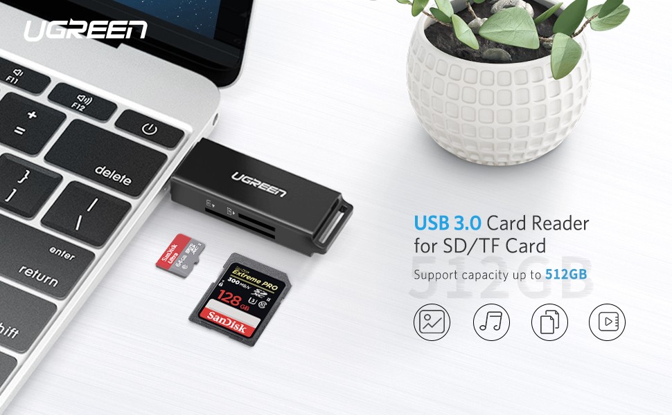 Đầu Đọc Thẻ  SD/TF Chuẩn USB 3.0- Hàng Chính Hãng Ugreen  ( Đầu Đọc Thẻ Nhớ)