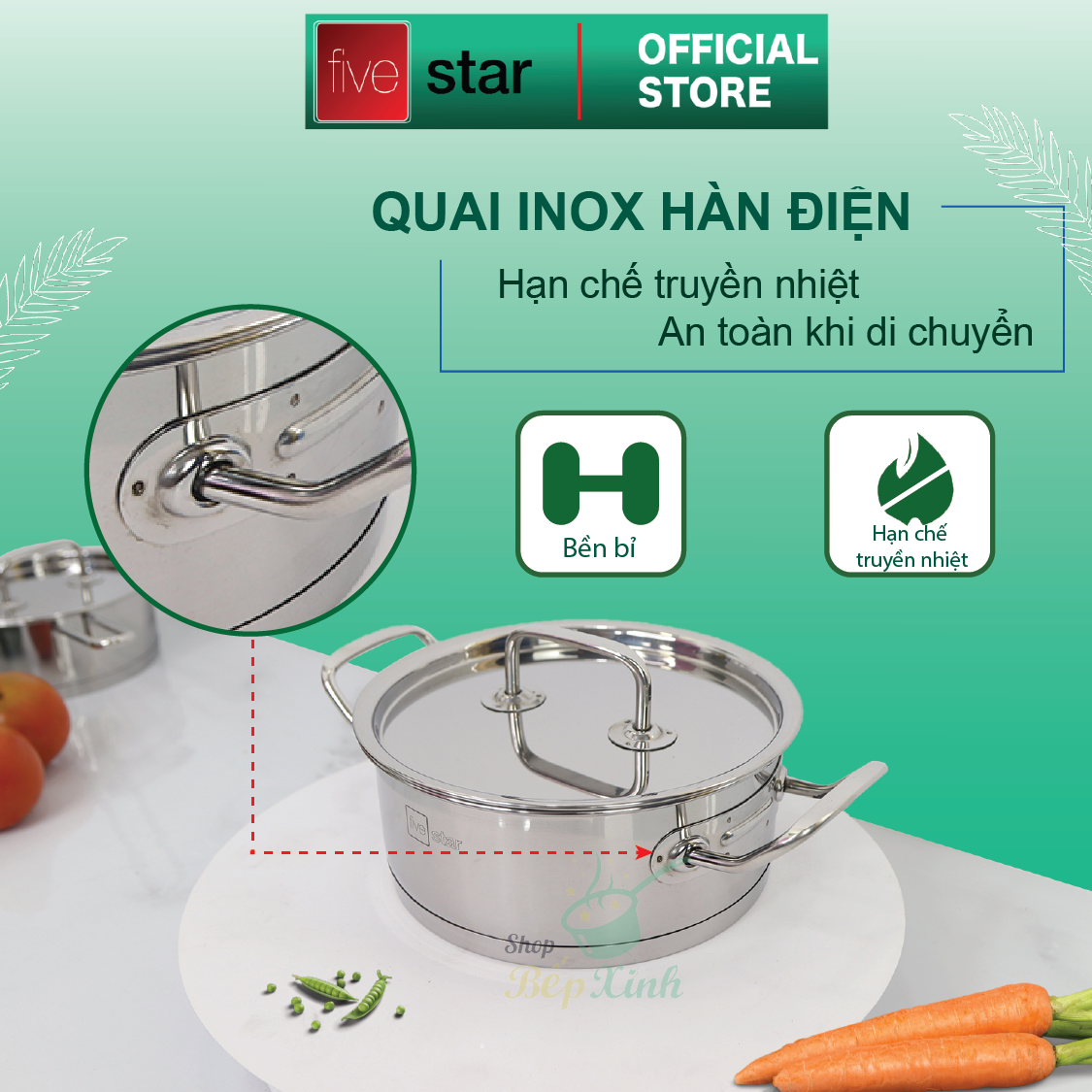 Hình ảnh Bộ nồi quánh 3 đáy inox 430 Fivestar Standard bếp từ nắp inox (1 quánh 16cm x 1 nồi 18cm x 1 nồi 20cm ) , tặng 5 muỗng